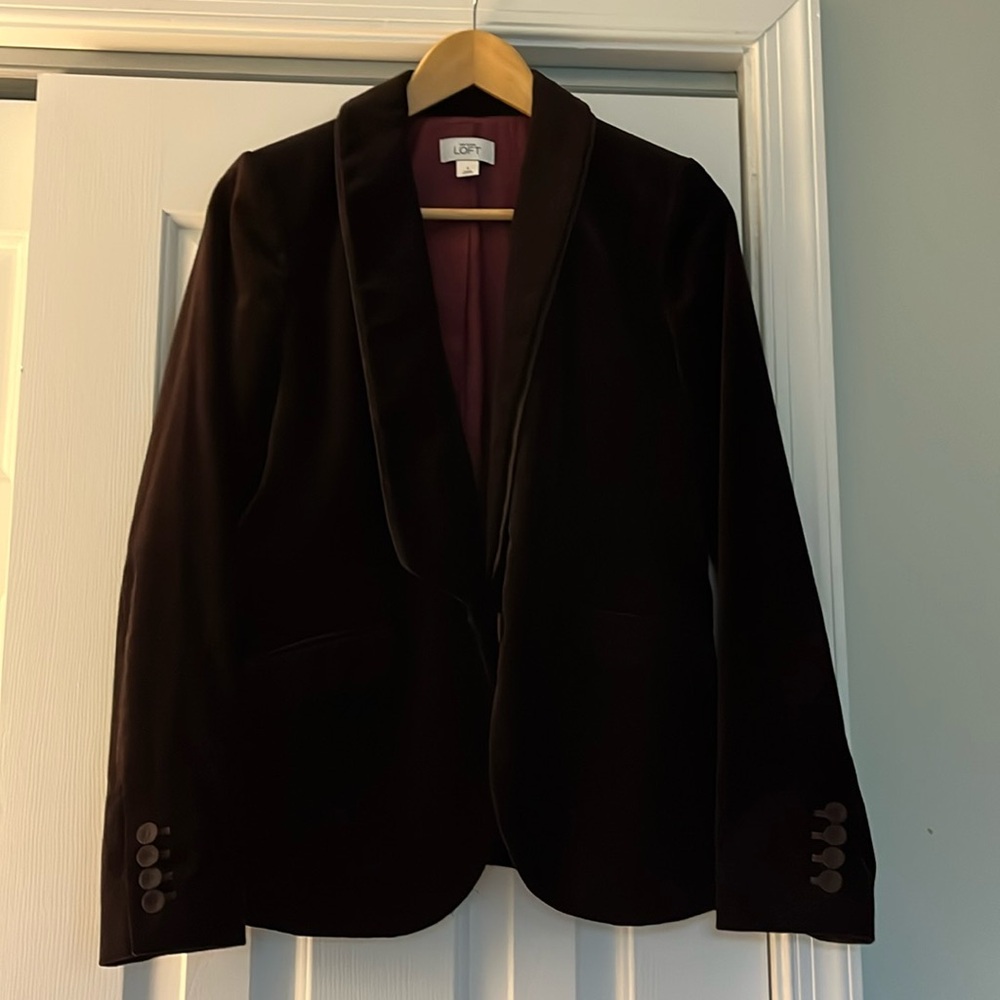 Velvet jacket. Cranberry in color great for the holiday season